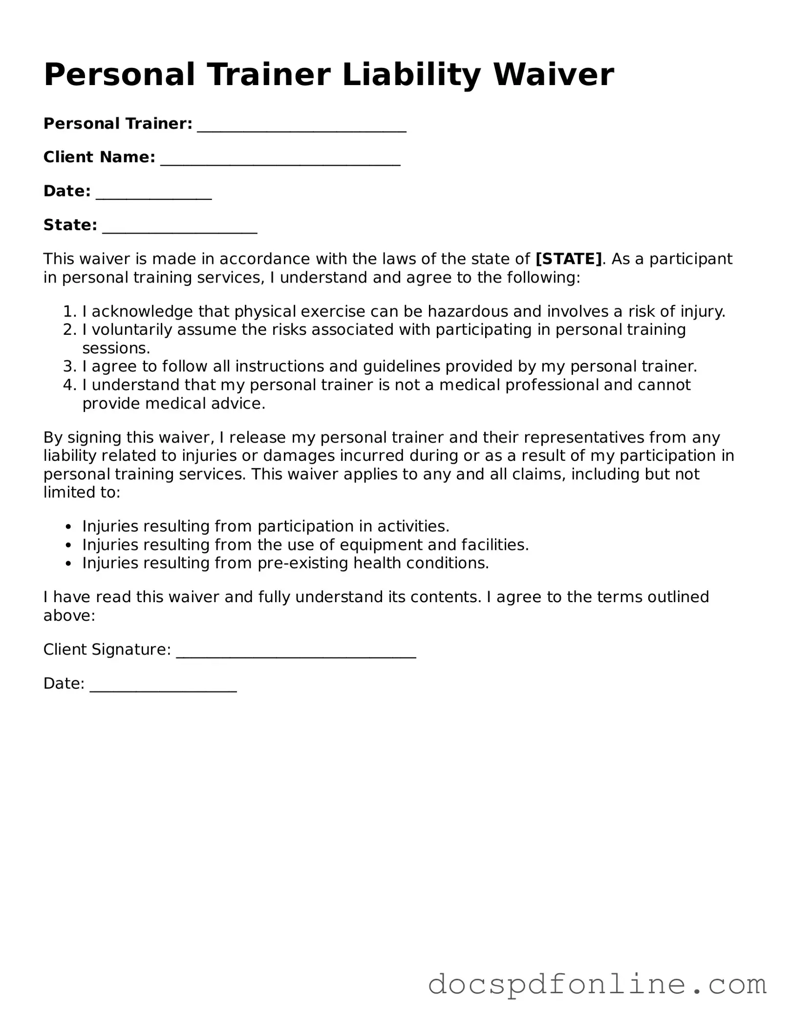 Attorney-Approved Personal Trainer Liability Waiver Document