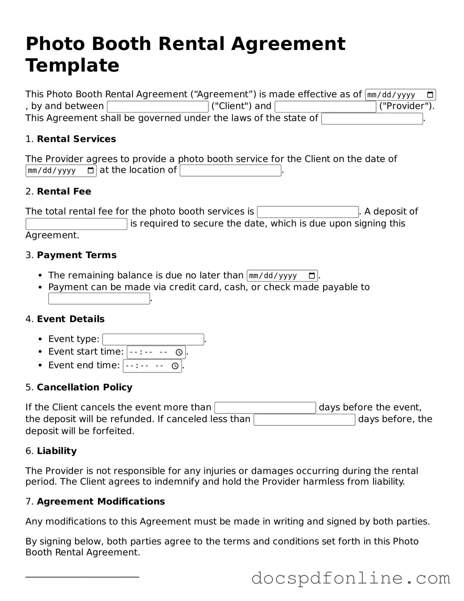 Attorney-Approved Photo Booth Rental Agreement Document