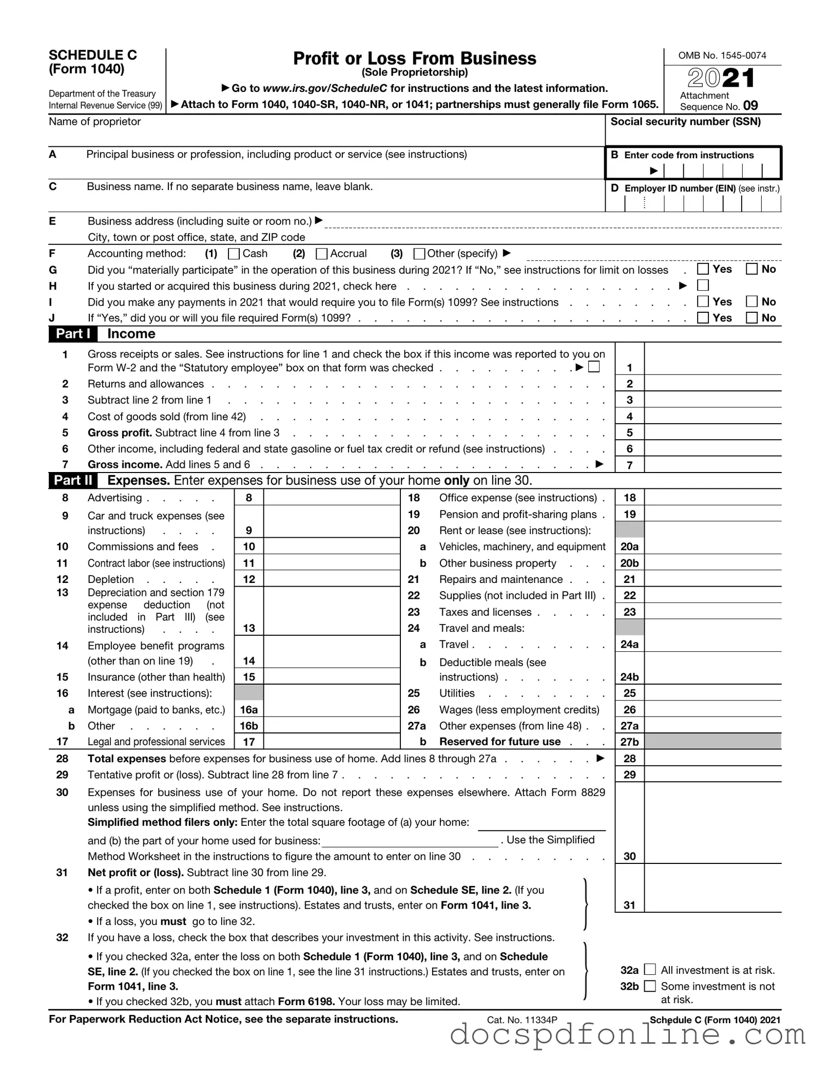 Fill Your IRS Schedule C 1040 Form
