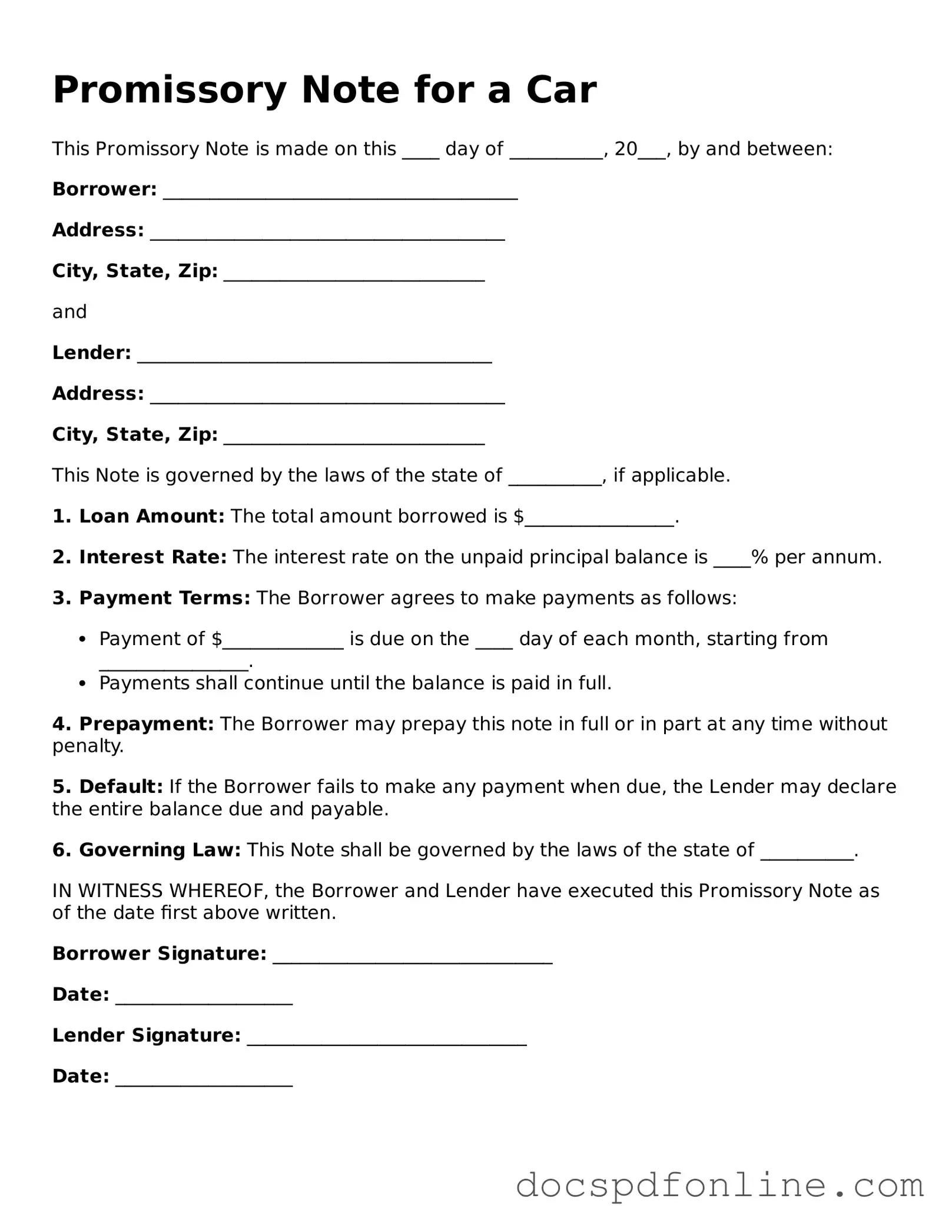 Attorney-Approved Promissory Note for a Car Document