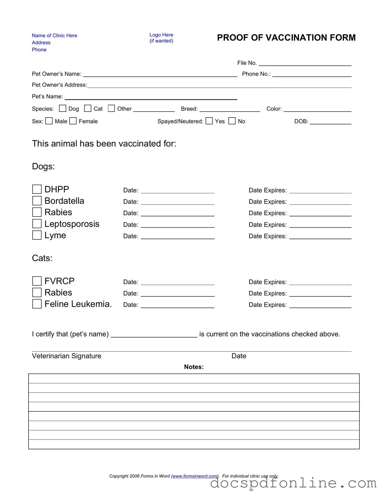 Fill Your Proof Of Vaccination Dog Form