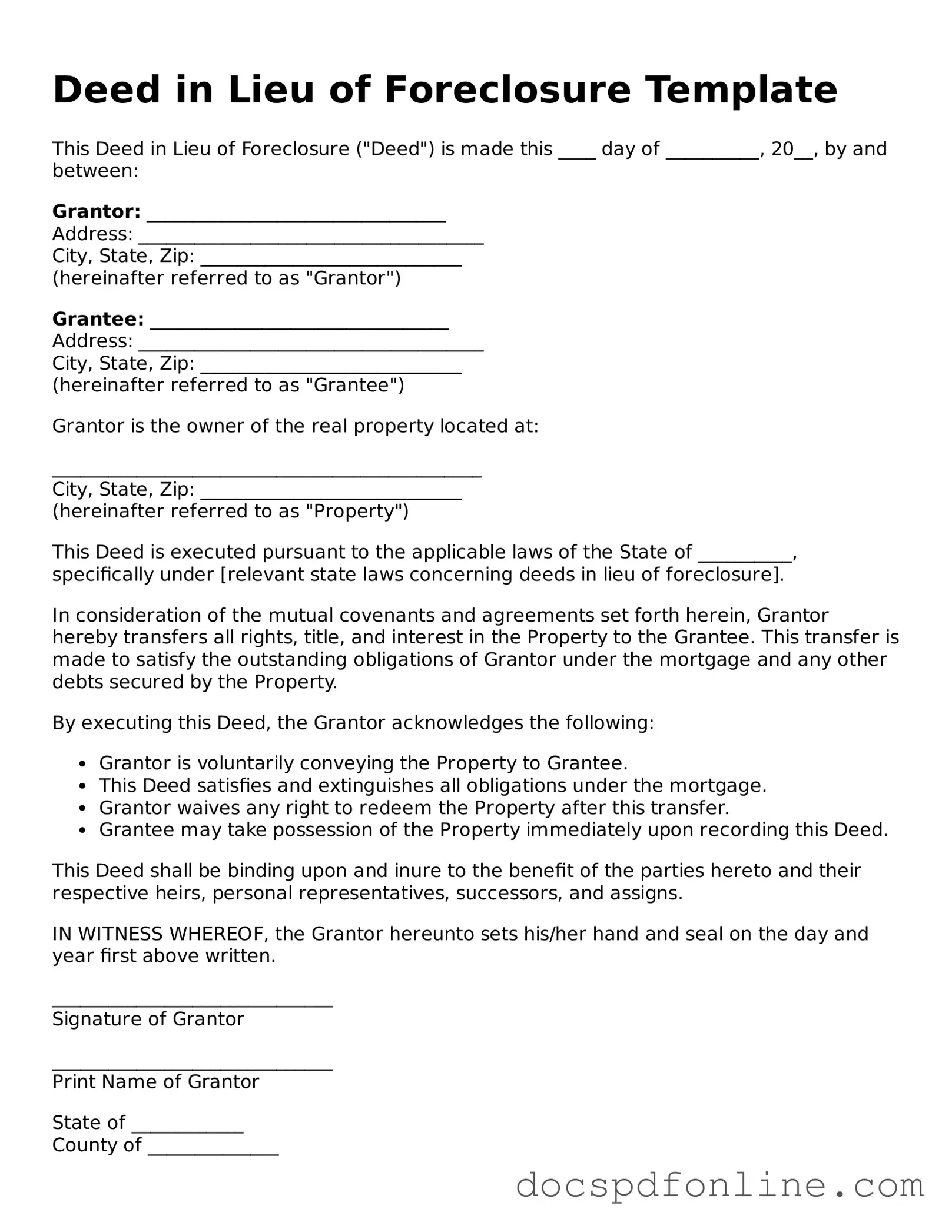 Attorney-Approved Deed in Lieu of Foreclosure Document