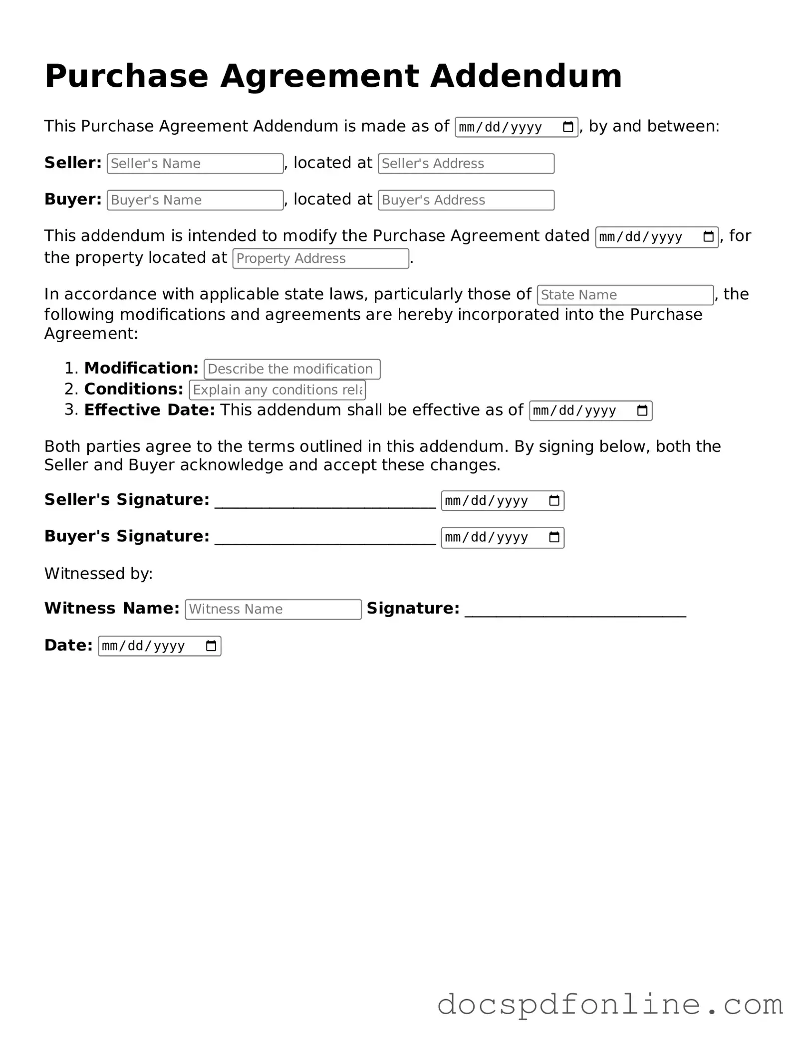Attorney-Approved Purchase Agreement Addendum Document