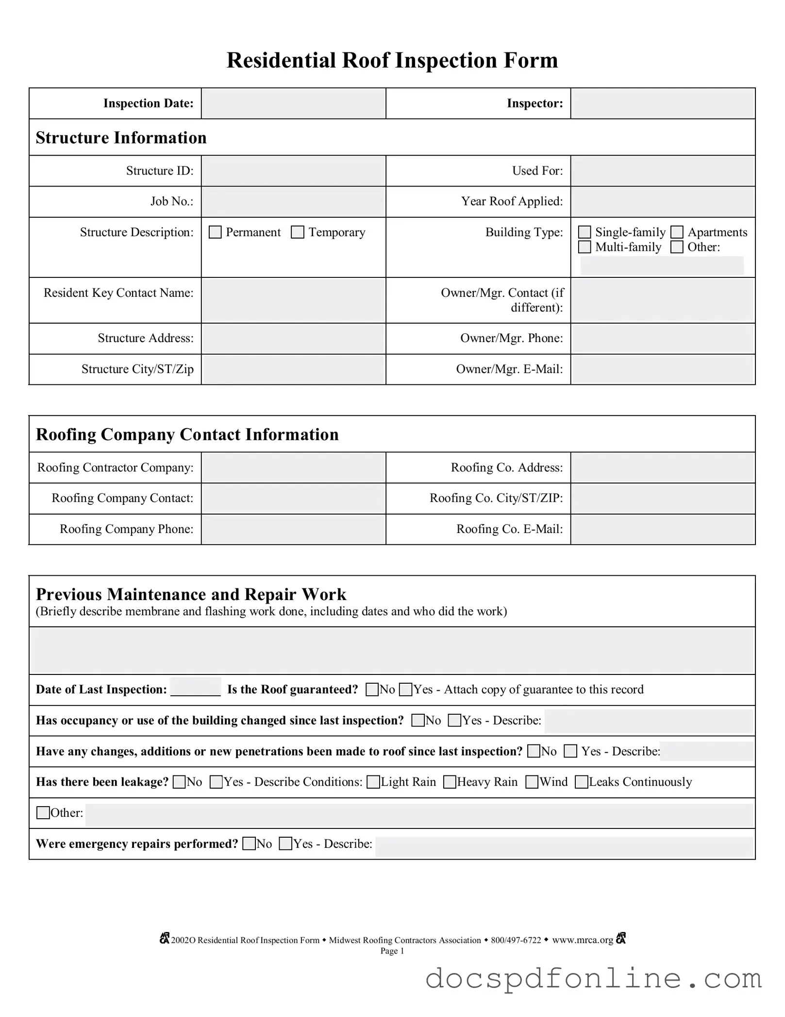 Fill Your Roof Inspection Form