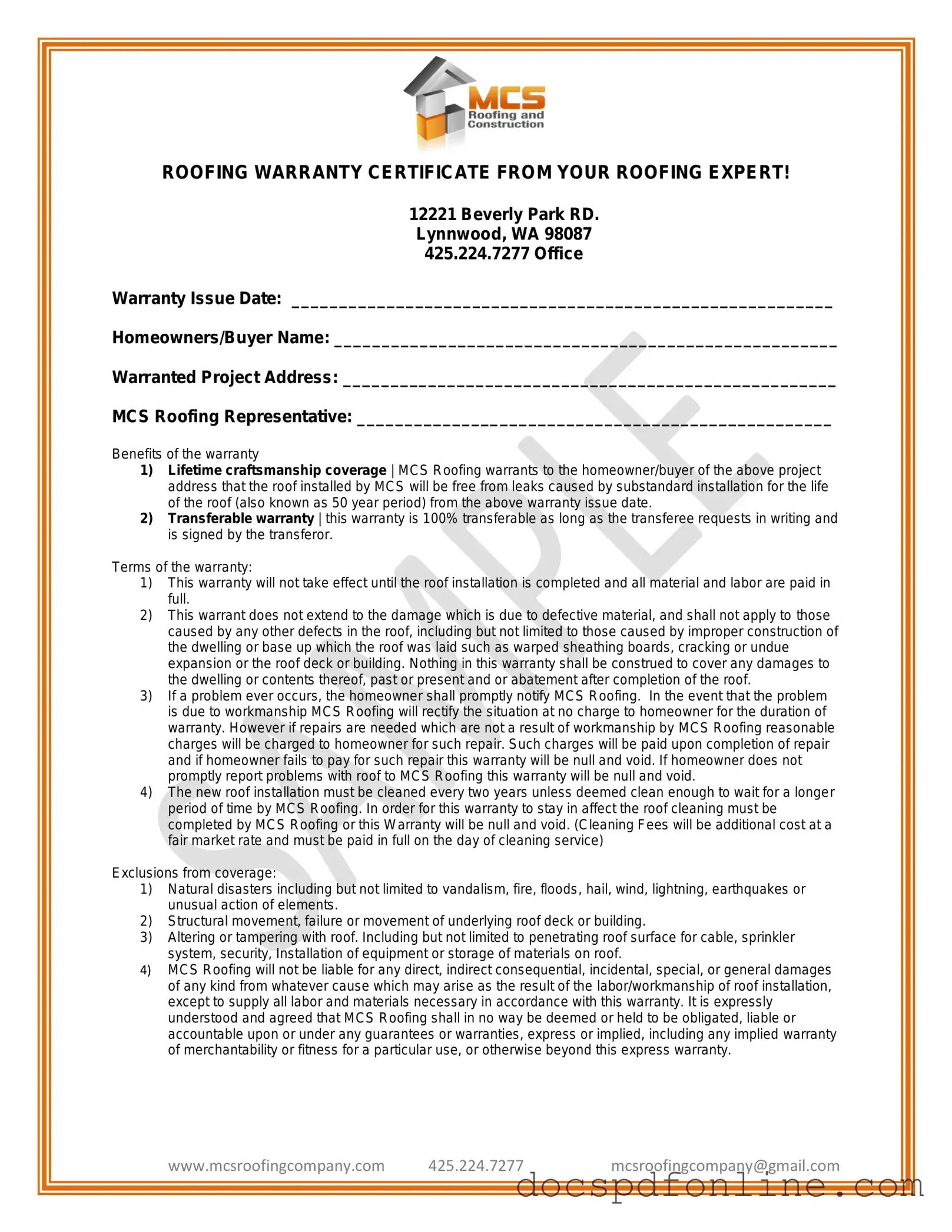 Fill Your Roofing Warranty Certificate Form