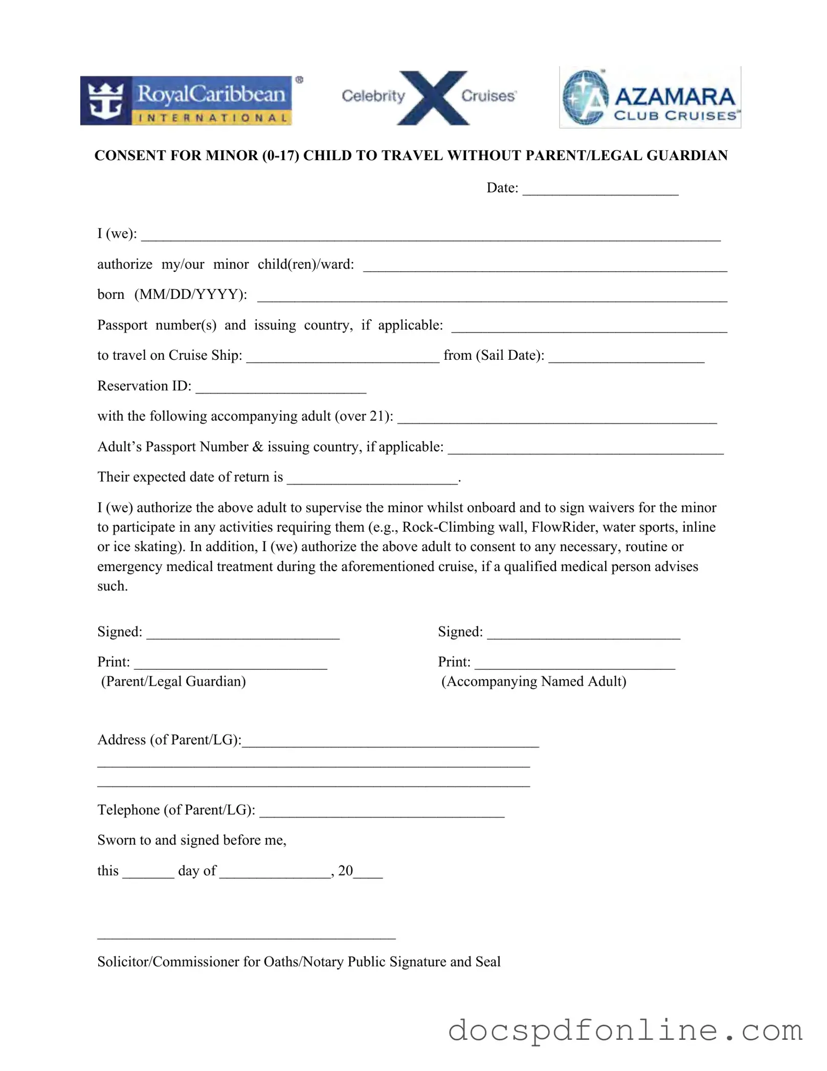 Fill Your Royal Caribbean Parental Consent Form