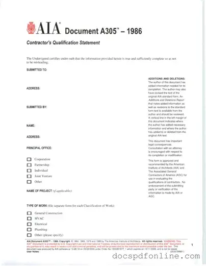 Fill Your AIA A305 Form
