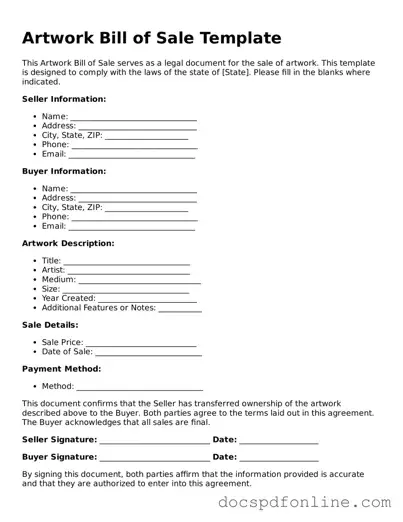 Attorney-Approved Artwork Bill of Sale Document