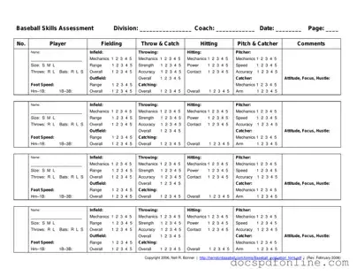 Fill Your Baseball Assessment Form