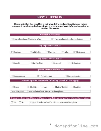 Fill Your Bdsm Checklist Form