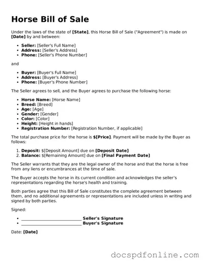 Attorney-Approved Horse Bill of Sale Document