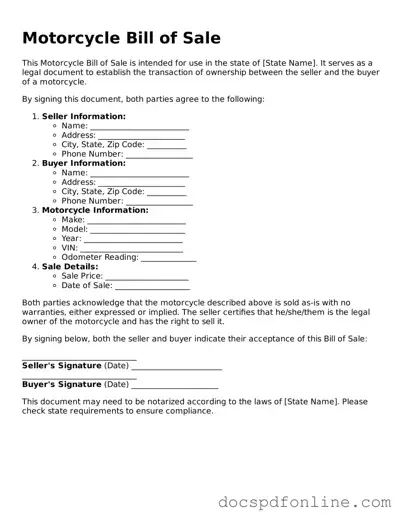 Attorney-Approved Motorcycle Bill of Sale Document