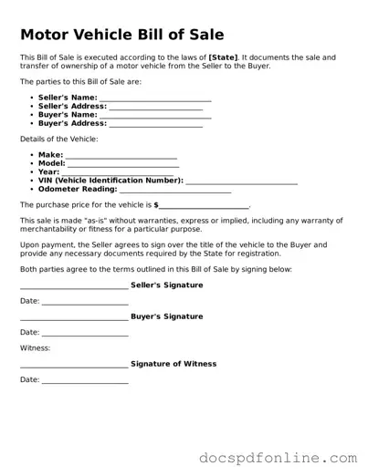 Attorney-Approved Motor Vehicle Bill of Sale Document