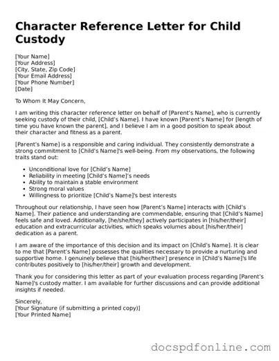 Attorney-Approved Character Reference Letter for Child Custody Document