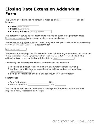 Attorney-Approved Closing Date Extension Addendum Form Document