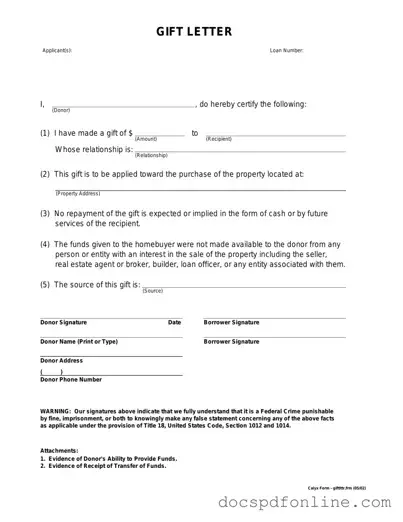 Fill Your Gift Letter Form