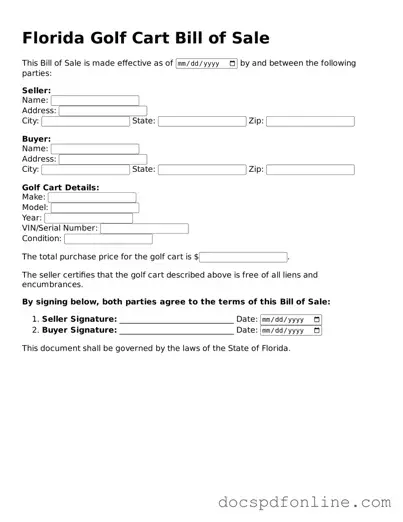 Legal  Golf Cart Bill of Sale Template for Florida