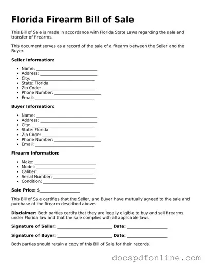 Legal  Firearm Bill of Sale Template for Florida