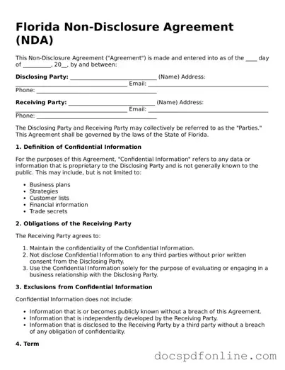 Legal  Non-disclosure Agreement Template for Florida