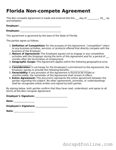 Legal  Non-compete Agreement Template for Florida