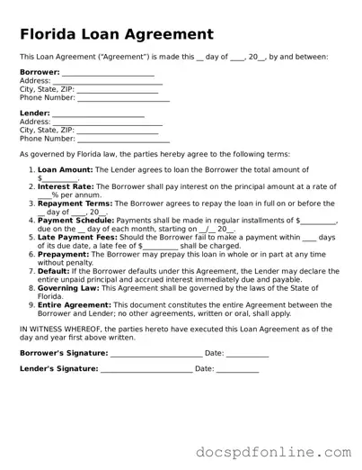 Legal  Loan Agreement Template for Florida