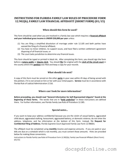 Fill Your Florida Financial Affidavit Short 12.902(b) Form