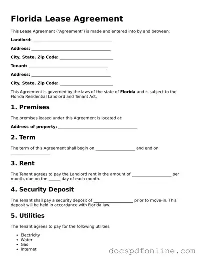 Legal  Lease Agreement Template for Florida