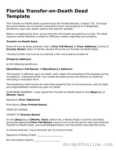 Legal  Transfer-on-Death Deed Template for Florida