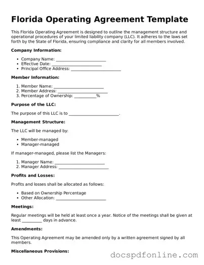 Legal  Operating Agreement Template for Florida