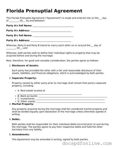 Legal  Prenuptial Agreement Template for Florida
