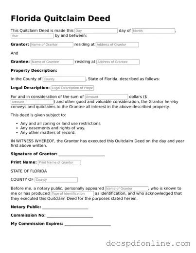 Legal  Quitclaim Deed Template for Florida