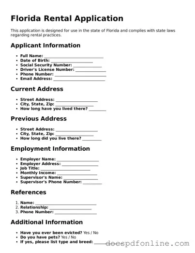 Legal  Rental Application Template for Florida