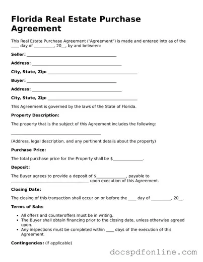 Legal  Real Estate Purchase Agreement Template for Florida