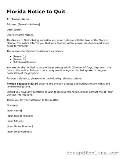 Legal  Notice to Quit Template for Florida