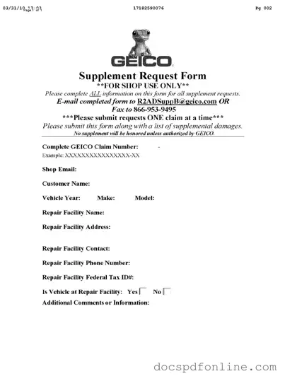 Fill Your Geico Supplement Request Form