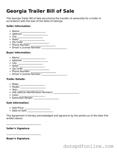 Legal  Trailer Bill of Sale Template for Georgia