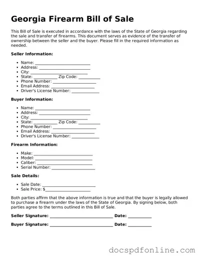 Legal  Firearm Bill of Sale Template for Georgia