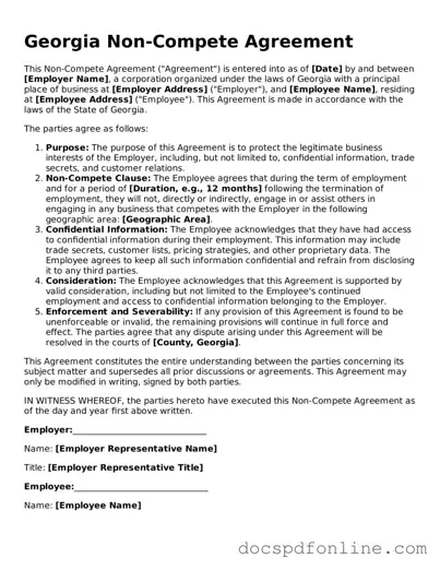 Legal  Non-compete Agreement Template for Georgia