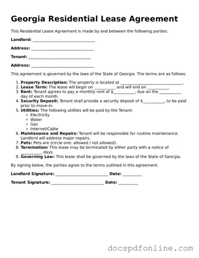 Legal  Residential Lease Agreement Template for Georgia