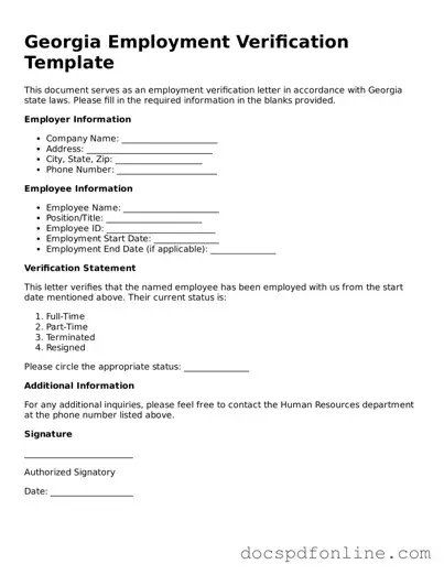 Legal  Employment Verification Template for Georgia