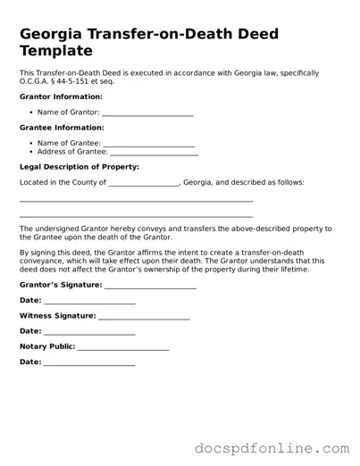 Legal  Transfer-on-Death Deed Template for Georgia