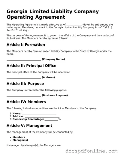 Legal  Operating Agreement Template for Georgia