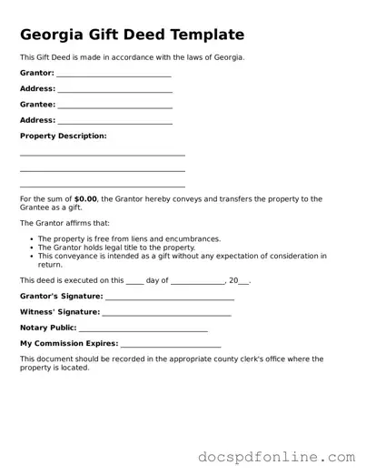 Legal  Gift Deed Template for Georgia