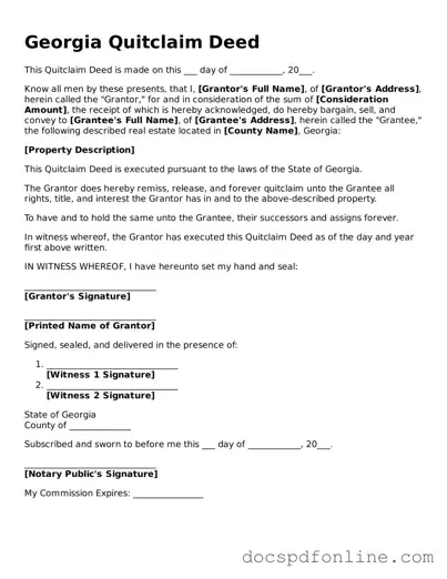 Legal  Quitclaim Deed Template for Georgia