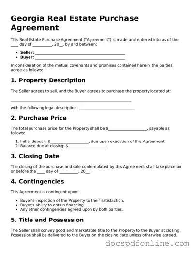 Legal  Real Estate Purchase Agreement Template for Georgia