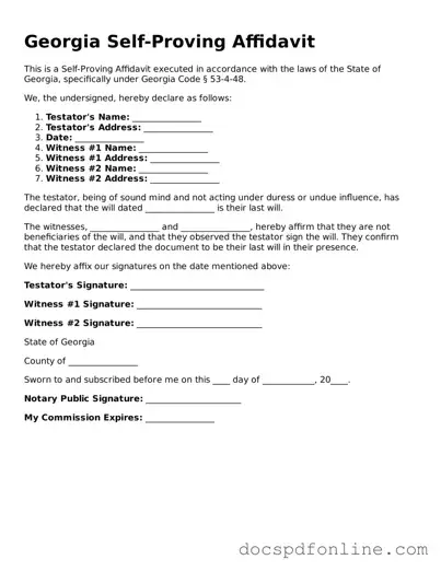 Legal  Self-Proving Affidavit Template for Georgia