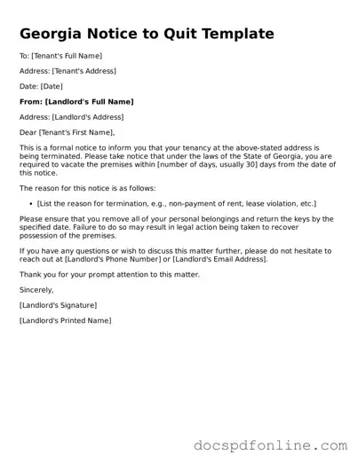 Legal  Notice to Quit Template for Georgia