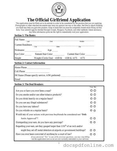 Fill Your Girlfriend Application Form