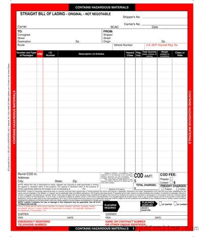 Fill Your Hazard Bill Of Ladden Form
