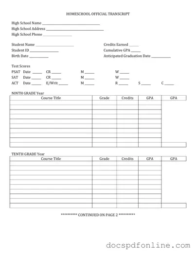 Fill Your High School Transcript Form